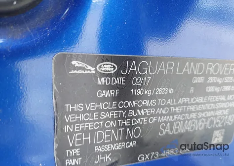 2017 Jaguar Xf S from USA, damaged, VIN SAJBM4BV6HCY52149